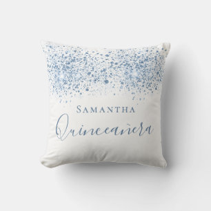 Coussin Quinceanera bleu parties scintillant gouttes de mo