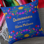 Coussin Quinceanera Fleurs de Fiesta Mexicaine Bleu<br><div class="desc">Quinceañera coussin aux fleurs de fêtes mexicaines - ou n'hésitez pas à customiser comme un beau cadeau de souvenir pour célébrer n'importe quelle occasion. Ce coussin coloré et vibrant de Quinceanera présente des fleurs d'art populaire mexicaines en rose violet jaune rouge bleu et vert. Le modèle est mis en place...</div>