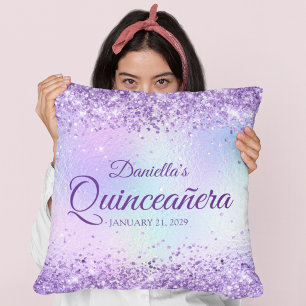Coussin Quinceanera iridescent pâle pailleté violet