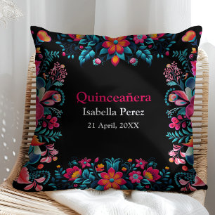 Coussin Quinceanera noire mexicaine Fiesta Anniversaire