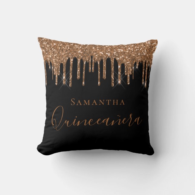 Coussin Quinceanera parties scintillant en or noir gouttes (Recto)
