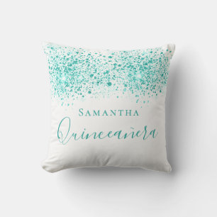 Coussin Quinceanera parties scintillant turquoise gouttes