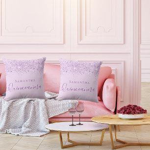 Coussin Quinceanera parties scintillant violette chute le