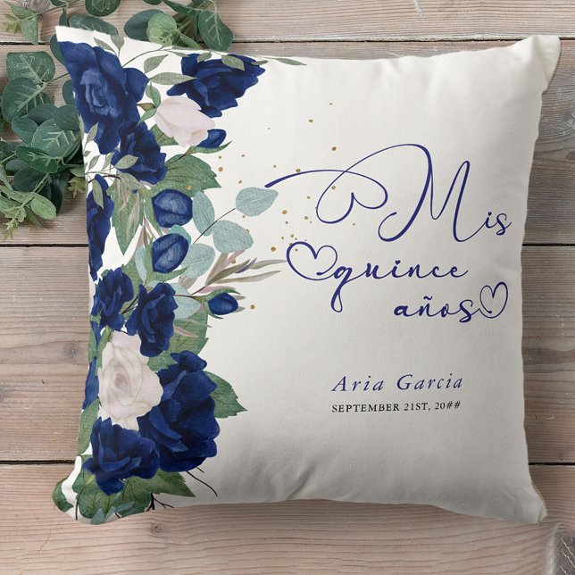 Coussin Quinceanera Rose bleu Personnalisé Mis Quince Anos (Créateur téléchargé)
