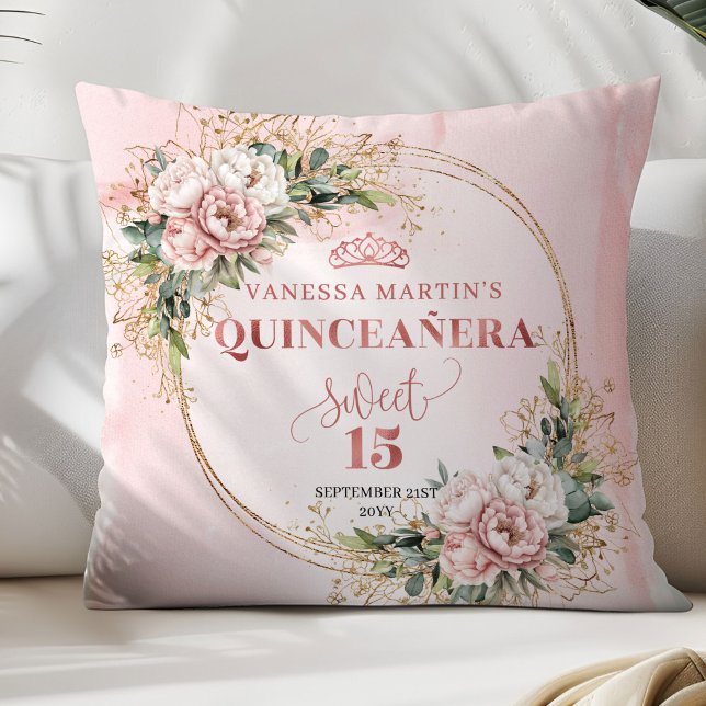 Coussin Quinceañera Rose Gold Floral Eucalyptus Accent  (Quinceañera Rose Gold Floral Eucalyptus Accent Pillow)