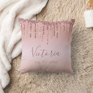 Coussin Quinceañera Rose Parties scintillant or Mis Quince