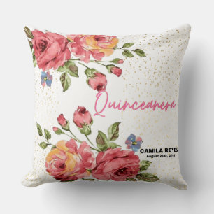 Coussin Quinceanera Roses Rouges Vintage Personnalisées
