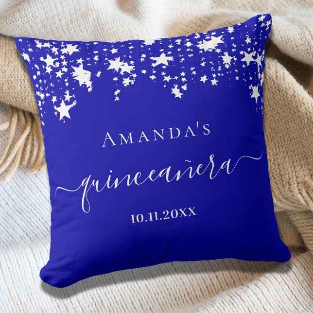 Coussin Quinceanera royal bleu blanc étoiles nom (Créateur téléchargé)