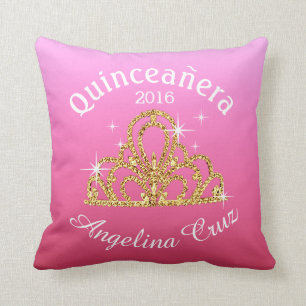 Coussin Quinceanera Tiara Bokeh Bling  sombre rose