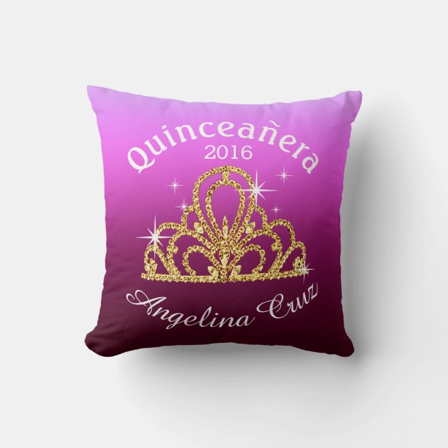 Coussin Quinceanera Tiara Bokeh Bling| sombre violet (Recto)