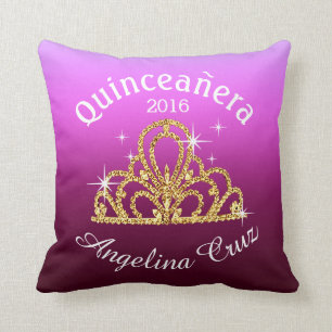 Coussin Quinceanera Tiara Bokeh Bling  sombre violet