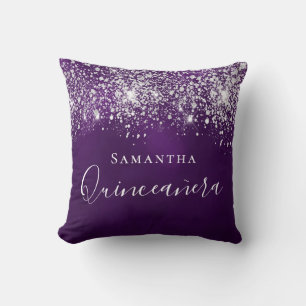 Coussin Quinceanera violet parties scintillant poussière a