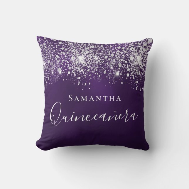 Coussin Quinceanera violet parties scintillant poussière a (Recto)