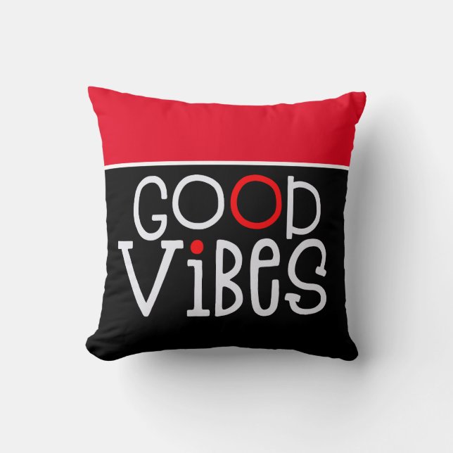 Coussin Quote de position Good Vibes blanc noir rouge (Recto)