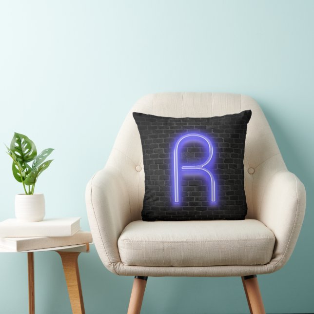 Coussin R Initiale À Neon Marquee Sur Brick (Chaise)