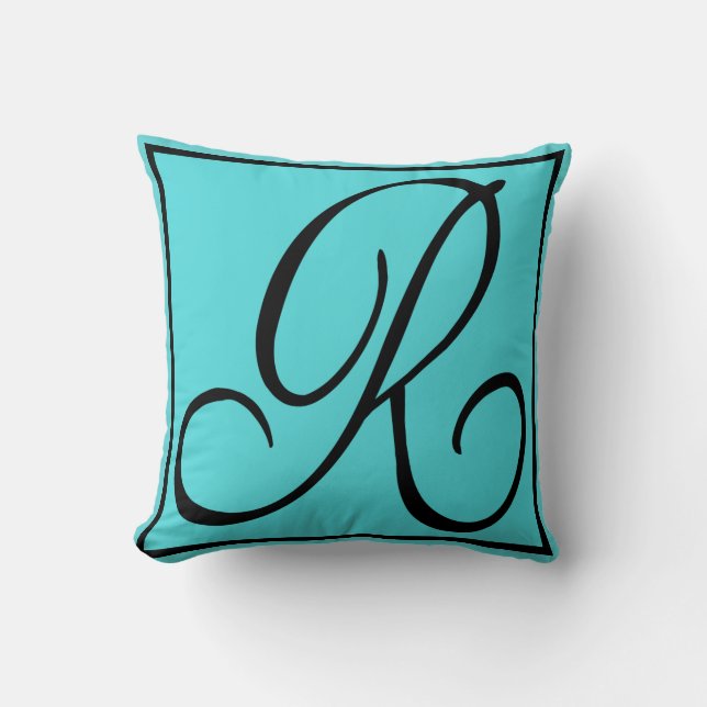 Coussin R - La lettre R sur fond aqua (Recto)