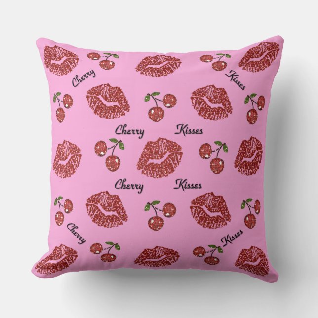 Coussin RAB Rockabilly Baisers de Cerise sur Rose (Recto)