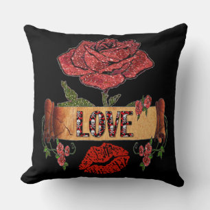 Coussin RAB Rockabilly Roses, Amour & Rouge à Lèvres