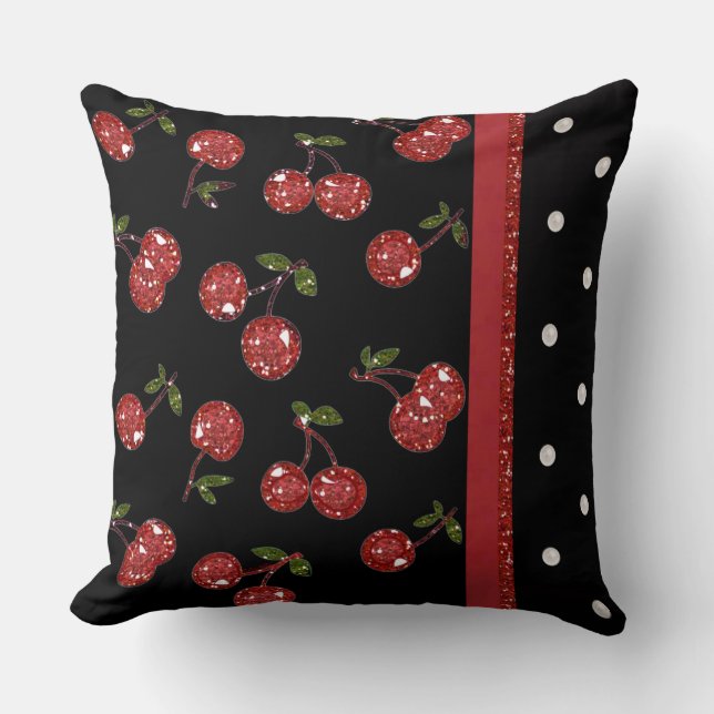 Coussin RAB Rockabilly très cerise cerises Noir (Recto)