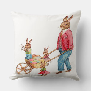 Coussin Rabbit de Pâques vintage & famille et Panier d'oeu