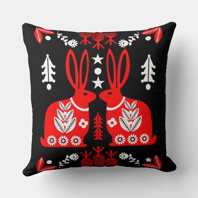 Coussin Rabbit Nordic Scandinavian Folk Art (Verso)