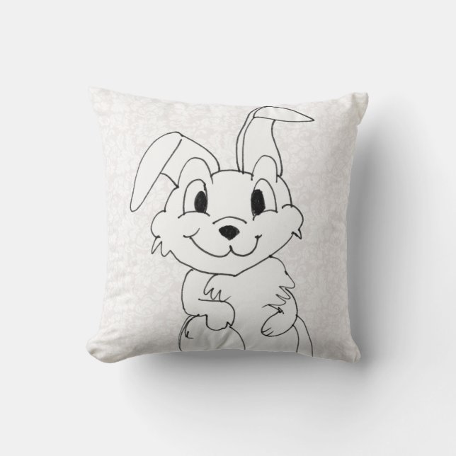 Coussin Rabbit sur Damas blanc (Recto)