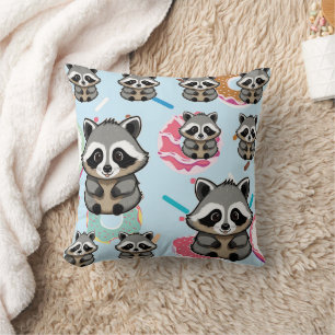 Coussin Raccoon assis Arrière - plan doux Imprimer