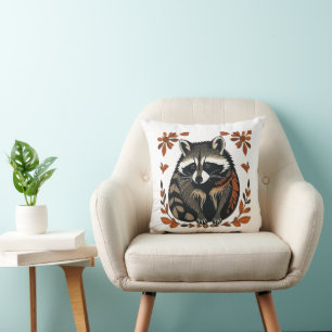 Coussin Raccoon de Whimsical Woodland Animal Folk ou Triba