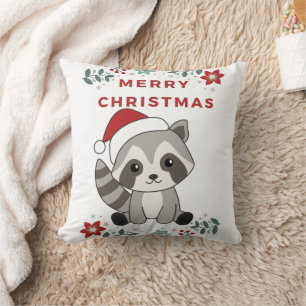 Coussin Raccoon Noël Neige hiver Raccoon