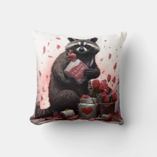 Coussin Raccoon ordures poésie Valentines jour