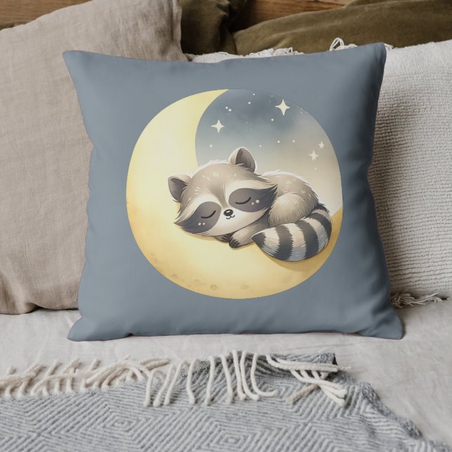 Coussin Raccoon sur la lune mignonne rimer Animal Kids Roo (Adorable Raccoon Moon Pillow - Cute Sleepy Raccoon Design, Perfect for Kids' Rooms, Unique Gift. )