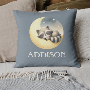 Coussin Raccoon sur la Lune ! Nom personnalisé Cute Nurser