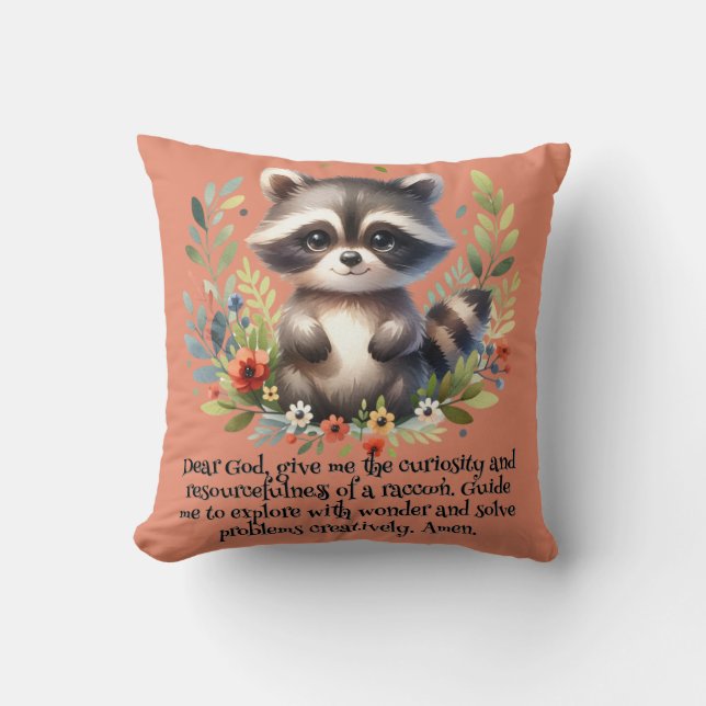 Coussin Raccoon Woodland Enfants Prière chrétienne sur ros (Recto)