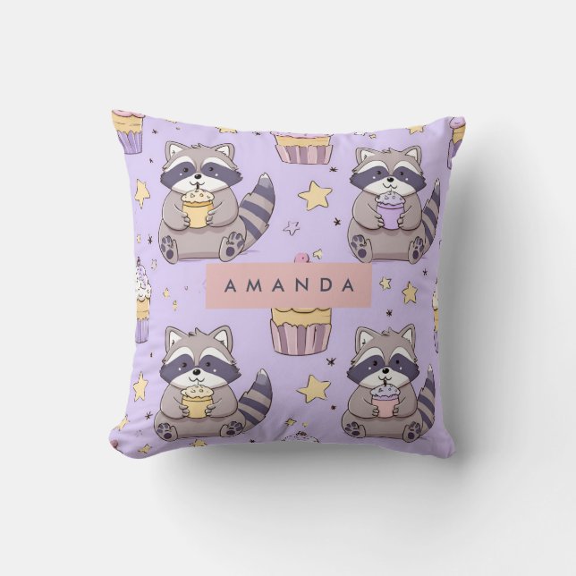 Coussin Raccoons Kawaii personnalisés avec Motif Cupcakes (Recto)