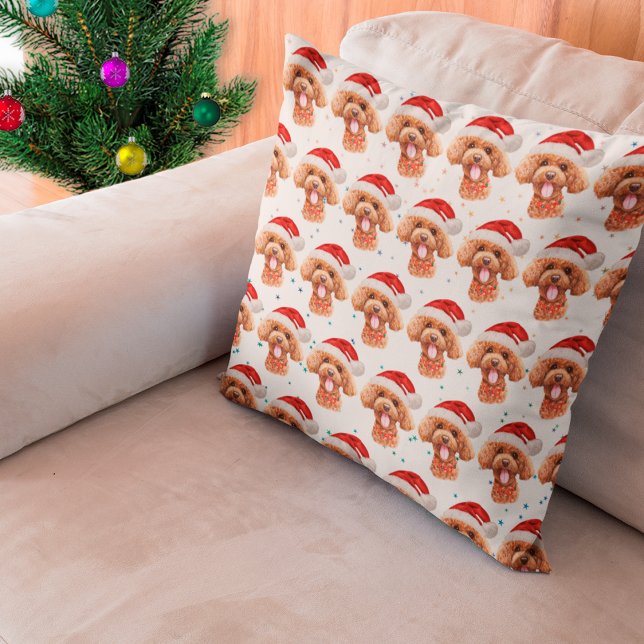 Coussin Race de chien Caniche Étoiles de Noël (Créateur téléchargé)