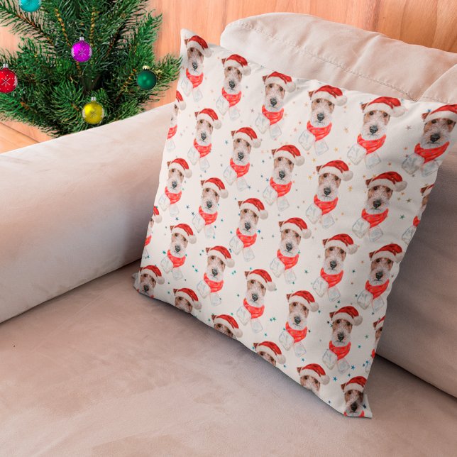 Coussin Race de chien Wire Fox Terrier Étoiles de Noël (Créateur téléchargé)