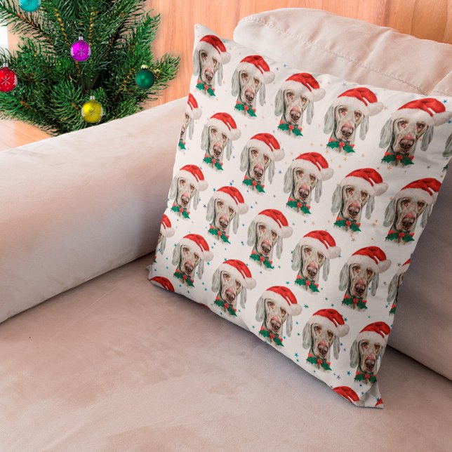 Coussin Races de chiens Weimaraner Étoiles de Noël (Créateur téléchargé)