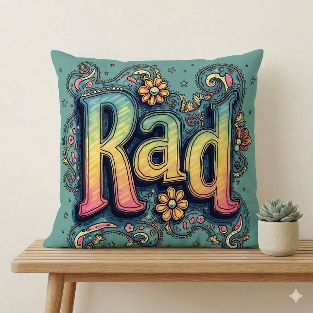 Coussin Rad esthétique psychédélique groovy des années 70 (Rad 70s Groovy Psychedelic Aesthetic Throw Pillow Mockup A)