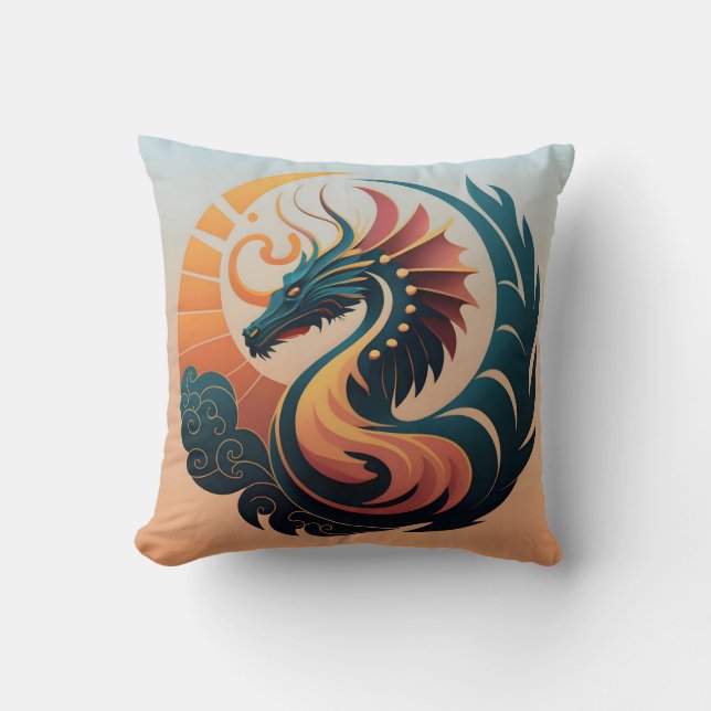 Coussin Radiance mystique : Emblème du dragon de Sunburst (Recto)