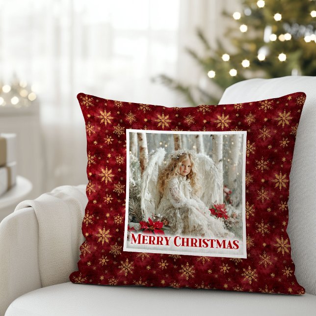 Coussin Radiant Red and Gold Angel Vintage Christmas  (Radiant Red and Gold Angel Vintage Christmas Pillow)