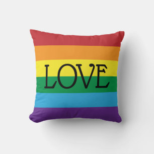 Coussin Rainbow 6 couleurs, LOVE Black Text personnalisabl