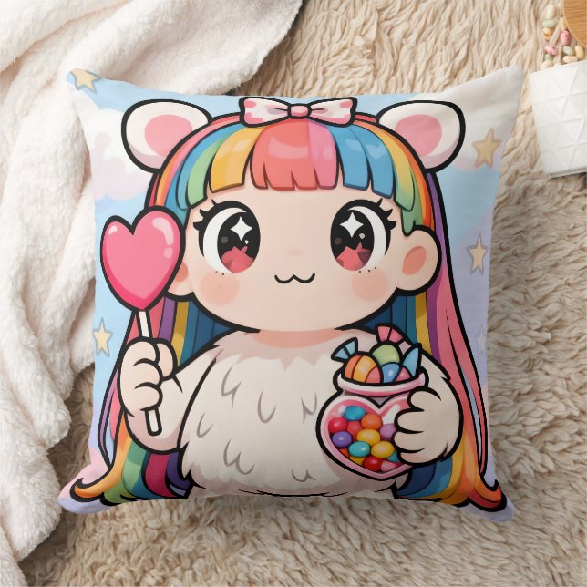Coussin Rainbow Bear Girl Candy Pop Pillow (Couverture)