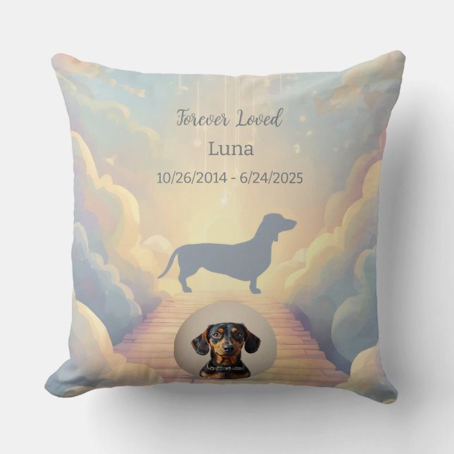 Coussin Rainbow Bridge Dachshund Memorial Pillow Custom (Recto)