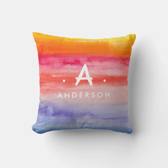 Coussin Rainbow Bright Watercouleurs Nom de famille Monogr (Recto)