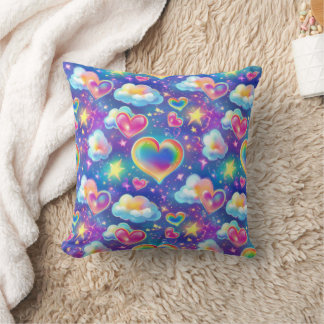 Coussin Rainbow Dreamy Hearts Throw Pillow