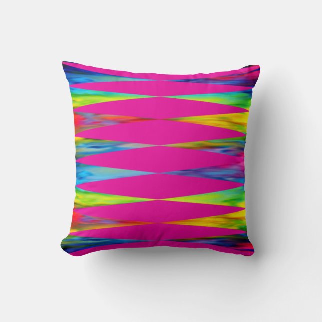 Coussin [Rainbow Fiesta] Arlequin Géométrique Rose Chaud (Recto)