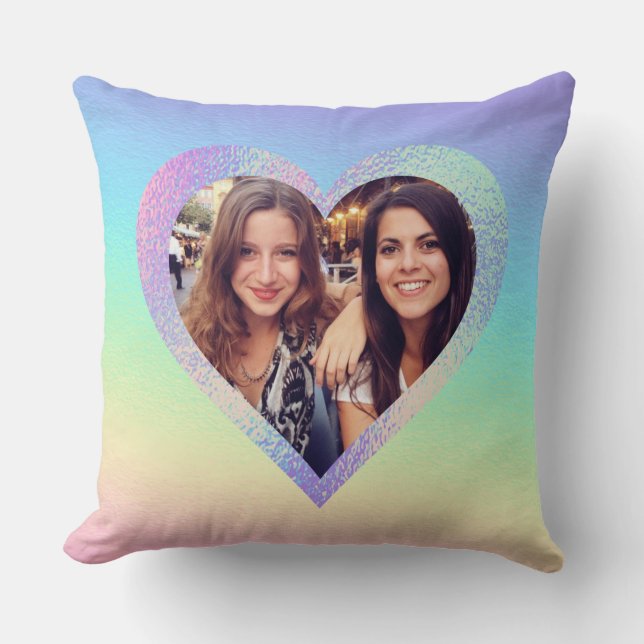 Coussin Rainbow Heart Meilleurs amis Photo personnalisée (Recto)