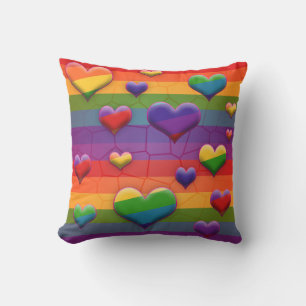 Coussin Rainbow Hearts Retro Style Striped Fun Motif