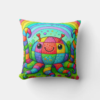 Coussin Rainbow Patchwork Whimsical Colorful Octopus
