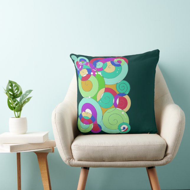 Coussin Rainbow Retro Spiral Art Abstraction Vert Turquois (Chaise)